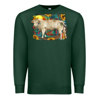 Sports Green western charolais bull and aztec sunflower background Premium Sweatshirt - RanaPortraitStore