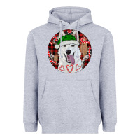 Heather Grey Christmas White Shepherd With Buffalo Plaid Heavyweight Hoodie - RanaPortraitStore