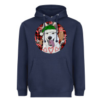 Navy Christmas White Shepherd With Buffalo Plaid Heavyweight Hoodie - RanaPortraitStore
