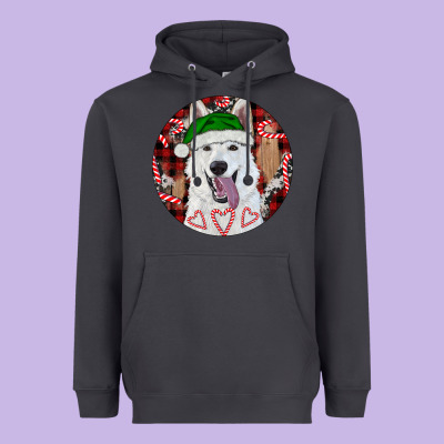 Heavyweight Hoodie Christmas White Shepherd With Buffalo Plaid
