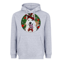 Heather Grey Christmas White Shepherd With Cowhide Heavyweight Hoodie - RanaPortraitStore