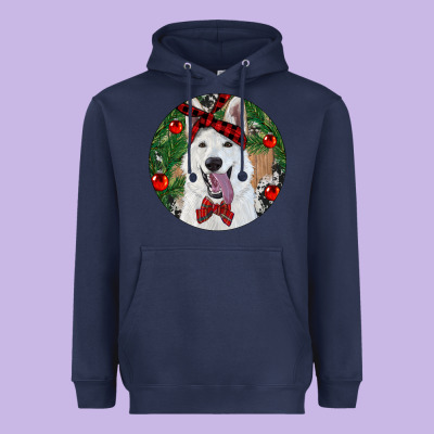 Heavyweight Hoodie Christmas White Shepherd With Cowhide