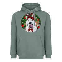 Sage Christmas White Shepherd With Cowhide Heavyweight Hoodie - RanaPortraitStore