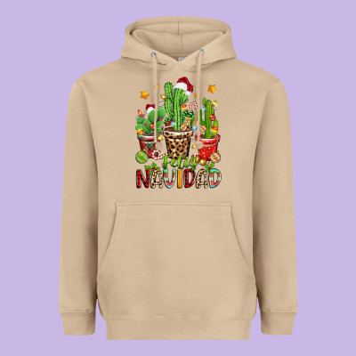 Christmas Cactus Feliz Navidad Heavyweight Hoodie Designed By Zillion Design Studio