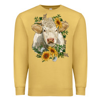 Antique Gold charolais cattle with sunflowers Premium Sweatshirt - RanaPortraitStore