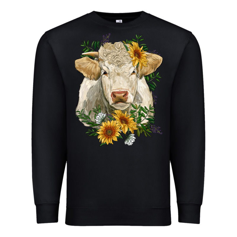 Charolais Cattle With Sunflowers Premium Sweatshirt by RanaPortraitStore | Teevron