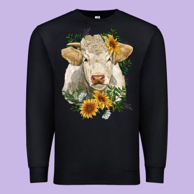 Charolais Cattle With Sunflowers Premium Sweatshirt Designed By Ranaportraitstore