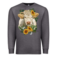 Charcoal Heather charolais cattle with sunflowers Premium Sweatshirt - RanaPortraitStore