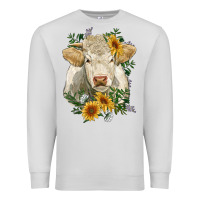 Dove Grey charolais cattle with sunflowers Premium Sweatshirt - RanaPortraitStore