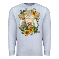Heather Grey charolais cattle with sunflowers Premium Sweatshirt - RanaPortraitStore