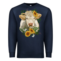 Navy charolais cattle with sunflowers Premium Sweatshirt - RanaPortraitStore