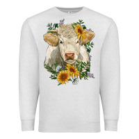 Oatmeal Heather charolais cattle with sunflowers Premium Sweatshirt - RanaPortraitStore