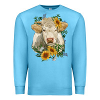 Ocean Blue charolais cattle with sunflowers Premium Sweatshirt - RanaPortraitStore