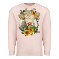 Pale Pink charolais cattle with sunflowers Premium Sweatshirt - RanaPortraitStore