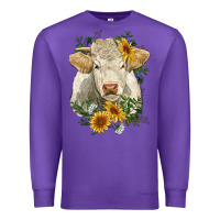 Purple charolais cattle with sunflowers Premium Sweatshirt - RanaPortraitStore