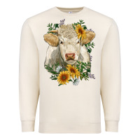 Sandshell charolais cattle with sunflowers Premium Sweatshirt - RanaPortraitStore
