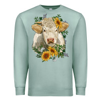 Seafoam charolais cattle with sunflowers Premium Sweatshirt - RanaPortraitStore