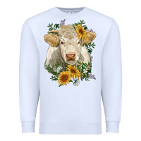 White charolais cattle with sunflowers Premium Sweatshirt - RanaPortraitStore