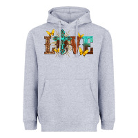 Heather Grey love with cross Heavyweight Hoodie - texasbilliewilder