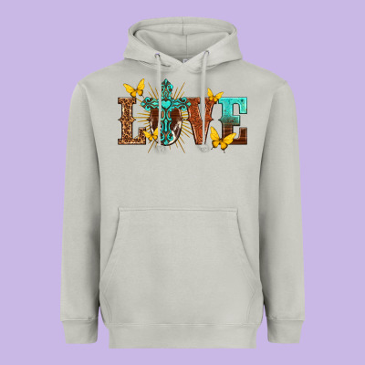 Heavyweight Hoodie love with cross
