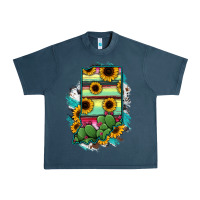 Midnight Navy Indiana Map Sunflower Cactus Serape Urban Heavy Tee - RanaPortraitStore