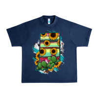Navy Indiana Map Sunflower Cactus Serape Urban Heavy Tee - RanaPortraitStore
