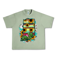 Oil Green Indiana Map Sunflower Cactus Serape Urban Heavy Tee - RanaPortraitStore