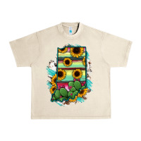Sandshell Indiana Map Sunflower Cactus Serape Urban Heavy Tee - RanaPortraitStore