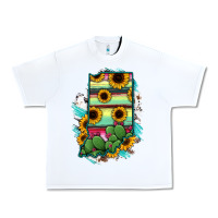 White Indiana Map Sunflower Cactus Serape Urban Heavy Tee - RanaPortraitStore