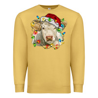 Antique Gold charolais cattle cow with christmas lights and hat Premium Sweatshirt - RanaPortraitStore