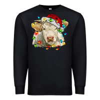 Black charolais cattle cow with christmas lights and hat Premium Sweatshirt - RanaPortraitStore