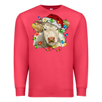 Cardinal charolais cattle cow with christmas lights and hat Premium Sweatshirt - RanaPortraitStore