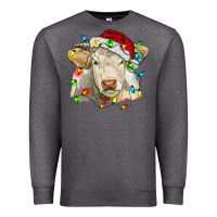 Charcoal Heather charolais cattle cow with christmas lights and hat Premium Sweatshirt - RanaPortraitStore
