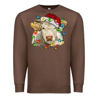 Chestnut charolais cattle cow with christmas lights and hat Premium Sweatshirt - RanaPortraitStore