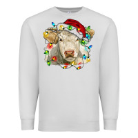 Dove Grey charolais cattle cow with christmas lights and hat Premium Sweatshirt - RanaPortraitStore