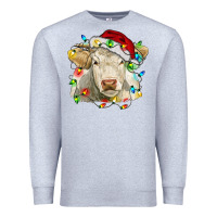Heather Grey charolais cattle cow with christmas lights and hat Premium Sweatshirt - RanaPortraitStore