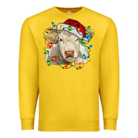 Lemon charolais cattle cow with christmas lights and hat Premium Sweatshirt - RanaPortraitStore