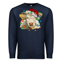 Navy charolais cattle cow with christmas lights and hat Premium Sweatshirt - RanaPortraitStore