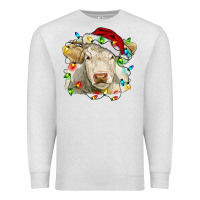 Oatmeal Heather charolais cattle cow with christmas lights and hat Premium Sweatshirt - RanaPortraitStore