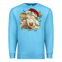 Ocean Blue charolais cattle cow with christmas lights and hat Premium Sweatshirt - RanaPortraitStore