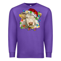 Purple charolais cattle cow with christmas lights and hat Premium Sweatshirt - RanaPortraitStore