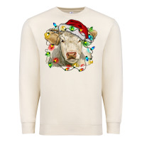 Sandshell charolais cattle cow with christmas lights and hat Premium Sweatshirt - RanaPortraitStore