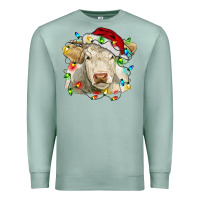 Seafoam charolais cattle cow with christmas lights and hat Premium Sweatshirt - RanaPortraitStore