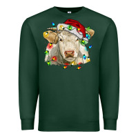 Charolais Cattle Cow With Christmas Lights And Hat Premium Sweatshirt | Teevron