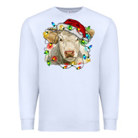 White charolais cattle cow with christmas lights and hat Premium Sweatshirt - RanaPortraitStore