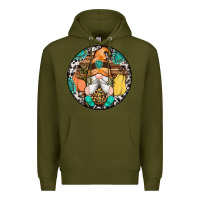 Army Green fall gnomes round earrings 1 Premium Hoodie - Artiststas