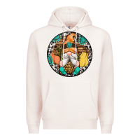 Pale Pink fall gnomes round earrings 1 Premium Hoodie - Artiststas