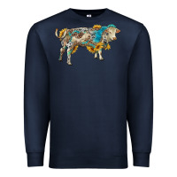 Navy charolais bull with sunflowers and gemstone western patterns Premium Sweatshirt - RanaPortraitStore