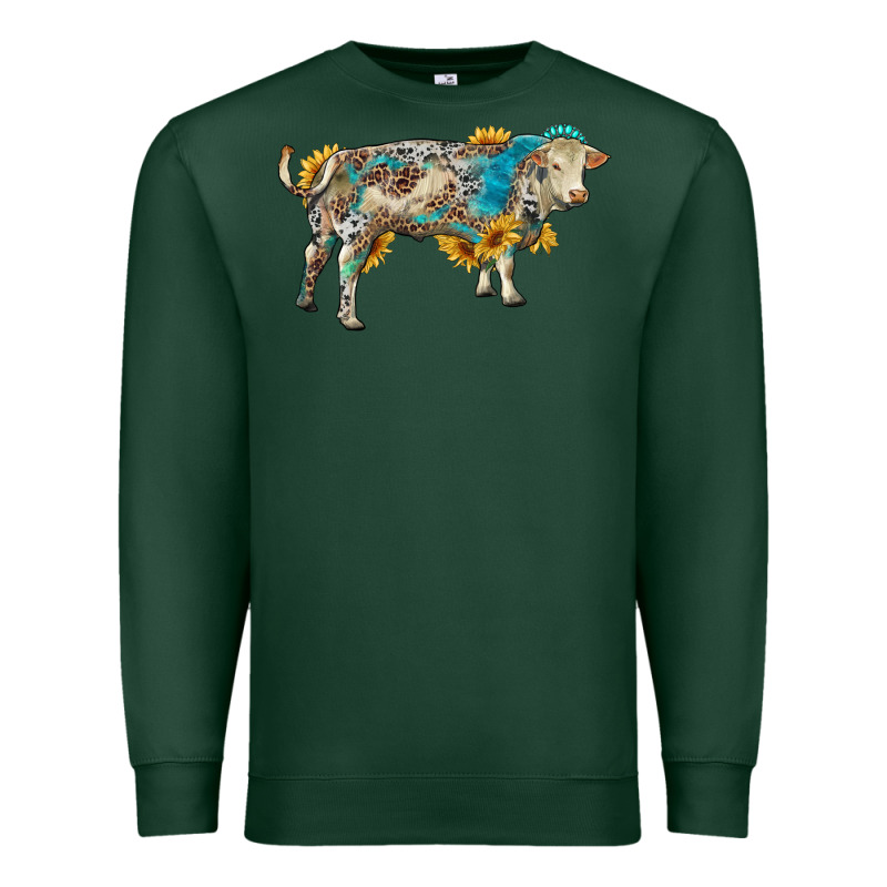 Charolais Bull With Sunflowers And Gemstone Western Patterns Premium Sweatshirt by RanaPortraitStore | Teevron