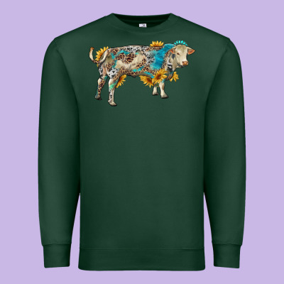 Charolais Bull With Sunflowers And Gemstone Western Patterns Premium Sweatshirt Designed By Ranaportraitstore
